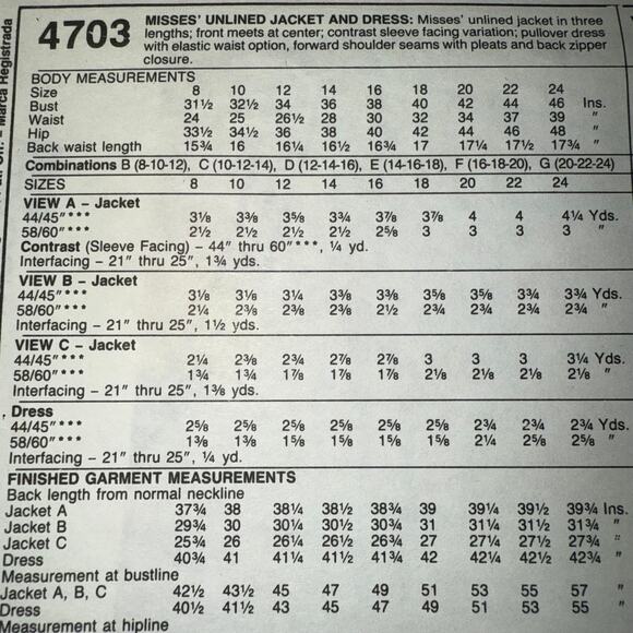 Vintage 1990 McCall's Womens pattern 4703  Size 146-20 uncut - Picture 4 of 5